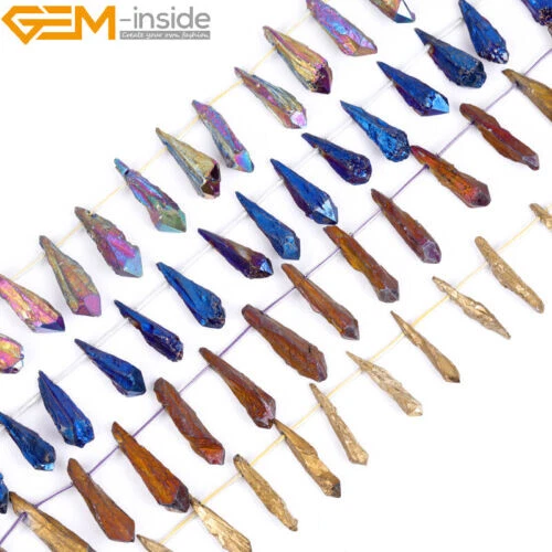 Real Raw Rock Quartz Gemstone Beads Freeform Jewelry Making 15" 6x37-6x44mm Dyed - Image 1 of 4