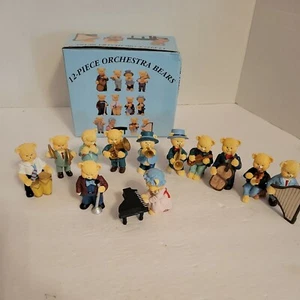 Vintage 12 Piece Orchestra Bears, Instruments Figurines Approx. 3 " Tall In Box - Picture 1 of 7