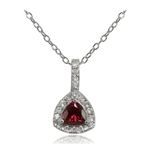 Sterling Silver Created Ruby & White Topaz Trillion-Cut Necklace - Picture 1 of 4
