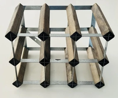 Wood & Steel Wine Rack 9 Bottles Countertop, Tabletop Bottle Holder Chic, Modern - Image 1 of 4