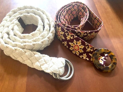 J.Crew White M/L  Braided & Vera Bradley Brown Reversible Medallion Belt LOT SET - Image 1 of 4
