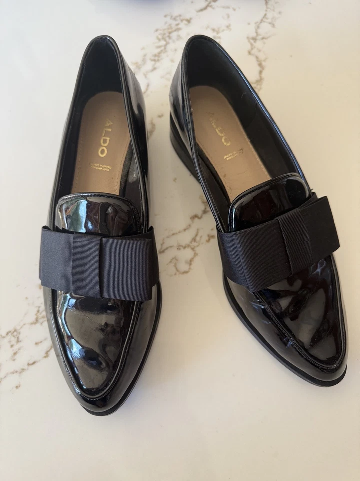 ALDO  Woman’s Hairalle  Square Toe Bow Patent Leather Loafers Size 7 - Image 1 of 4
