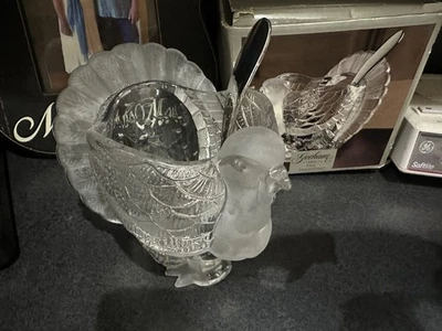 Gorham Turkey Gravy Boat figura de vidro cristal servidor colheita recompensa caixa de concha - Imagem 1 de 4