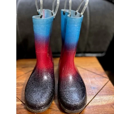 Western Chief Niños Botas de Lluvia Iluminadas Celestiales Azul Rojo Negro Talla 11 Usadas en Excelente Condición Foto 1 de 4