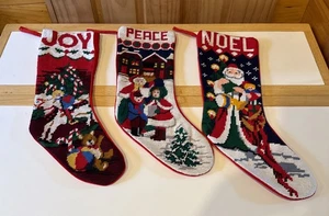 Vintage Weihnachtsstrümpfe Weihnachtsmann 17" Nadelspitze - Joy, Peace, Noel L@@K (3) - Bild 1 von 5