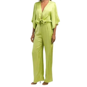 NEW young fabulous & broke breezy elbow sleeve satin jumpsuit green womens M - Picture 1 of 8