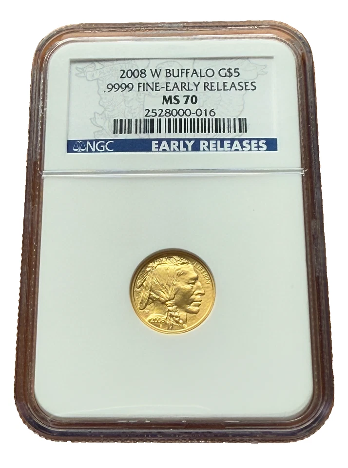 US 2008 W Gold 1/10 oz $5 NGC MS70 Gold Buffalo - Image 1 of 2