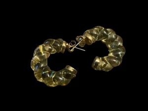 Anthropologie Rope Twisted Earrings Transparent Clear Resin C-shape Gold Boho - Picture 1 of 7