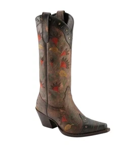 Stivali da cowgirl boho Tony Lama marroni multicolore ricamati floreali taglia 6,5 B - Foto 1 di 8