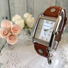 Michael Kors Watch Charm Brown Belt Silver Dial Ladies Analog Rectangle Used