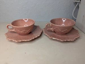2 Sets - Steubenville Woodfield Salmon Pink Cups and Saucers - Picture 1 of 5