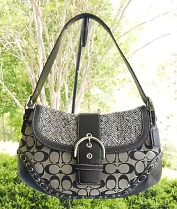 Coach 10425 MEDIUM Vintage Soho Black Leather, Tweed and Signature C Canvas - Picture 1 of 19