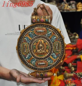 Tíbet bronce dorado incrustación gema pintada Shakyamuni estatua thangka montada en la pared - Imagen 1 de 9