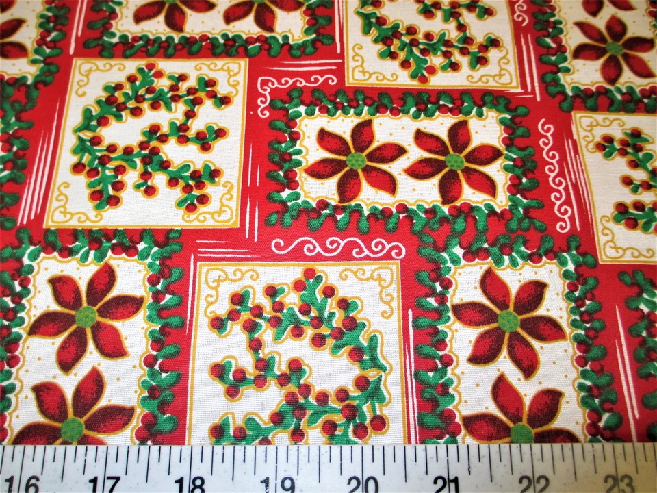 Discount Fabric Quilting Cotton Christmas Poinsettia and Holly Frames T15 - Image 1 of 1