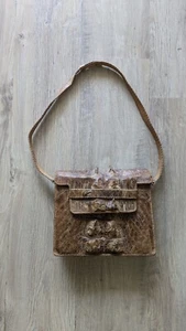 Sac Bandoulière Main Cuir Croco Vintage Artisanal Crocodile Rare Ancien Vrai  - Foto 1 di 20