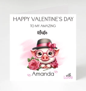 Happy Valentine's Card, Pig Valentine's Day card, I love you card - Picture 1 of 4