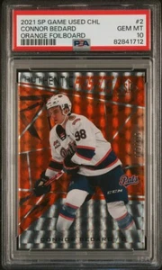 2021 U.D.  SP GAME USED CHL CONNOR BEDARD #2 ORANGE FOILBOARD 173/499 PSA 10 - Picture 1 of 3
