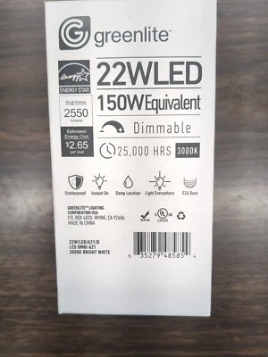 Greenlite 22W 150W Equal 3000K A21 LED Light Bulb Dimmable Warm White Lamp - Image 1 of 4