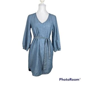 J CREW Blue Chambray Tie Waist Shirt Dress Lightweight Denim Size S