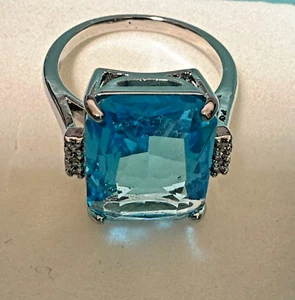 Schmuck Ehering Damen 925 Silber gefüllt Frühling blau Zirkon Größe (8) Geschenk - Bild 1 von 9