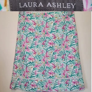 Laura Ashley Womens Linen Blend Skirt Floral Green Pink Summer Size 8 - Picture 1 of 6