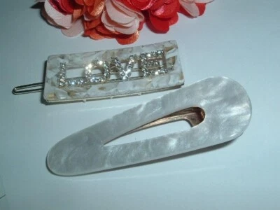 PAIR MOP AND RHINESTONE VALENTINES DAY LOVE HAIR CLIP AND BARRETTE NWT - Image 1 of 4