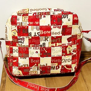 Crossbody Tote Bag Dog Pet Best Friend Handmade Cotton Fabric 10" Red Yellow - Picture 1 of 10