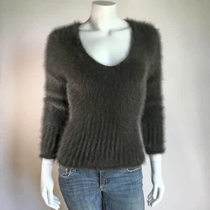 80% Angora Fuzzy Vintage EXPRESS braun V-Ausschnitt Pullover Pulli 34 in Brustweite - Bild 1 von 8
