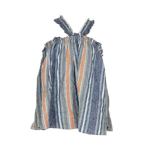 Women's Striped Halter Blouse Sleeveless Linen Blend Size M - Picture 1 of 3