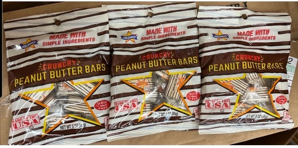 3- Barras de mantequilla de maní crujientes Atkinson's bolsa de 3 oz ceto sin gluten sin colesterol Foto 1 de 1