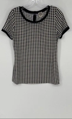 Blusa Top Anne Klein Mujer Blanca Negra Floral Botón Trasero Talla Mediana Foto 1 de 4