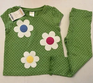 NWT Girls 2T Gymboree SHOWER OF FLOWERS Cotton TOP & Polka Dot LEGGINGS 2pc Set - Picture 1 of 3