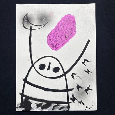 JOAN MIRO desenho em papel antigo assinado carimbado vintage - Imagem 1 de 2