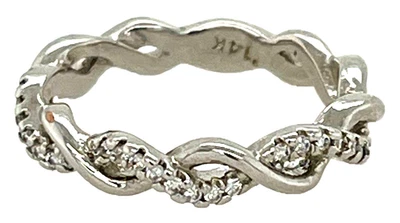14K White Gold .12TCW Diamond Braided Twist Eternity Band Ring Size 4.25 585 - Image 1 of 4