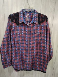 Rock 47 Wrangler Pearl Snap Front Western Shirt schwarz Spitze Rodeo Cowgirl Gr. XL - Bild 1 von 6