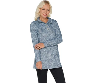 Denim & Co. Regular Space Dye Heavenly Jersey Henley Tunic Women New A301111 QVC - Picture 1 of 6