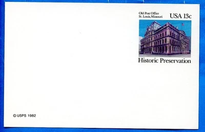 Pre Paid Postcard 13c Old Post Office St Louis MO Postal Card 1982 UX97 Unused - Image 1 of 2