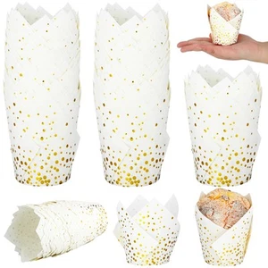200 Pcs Gold Polka Dot Tulip Cupcake Liners Paper Mini Baking Cups Cupcake Wr... - Picture 1 of 7