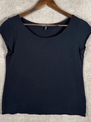 Eileen Fisher Shirt Womens XL Black Silk Scoop Neck Short Sleeve Top Crepe NEW - Image 1 of 4