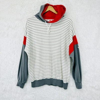 DE COLECCIÓN Wilson Sudadera con Capucha Para Hombre Grande Gris Blanco Rojo Rayas Colorblock Pullover Años 90 Foto 1 de 4