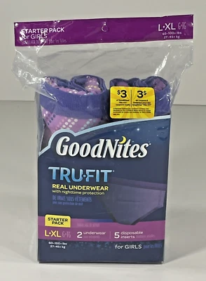 Ropa interior GoodNites TRU-FIT con protección nocturna paquete de inicio niñas - L/XL Foto 1 de 4