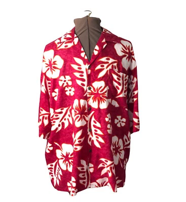 Рубашка Jammin от Basix мужская гавайский лагерь aloha luau красная тропическая вискоза флора XL - Изображение 1 из 4
