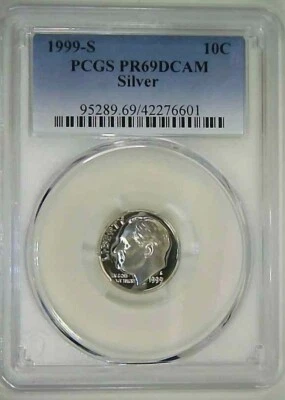 1999-S 10C Roosevelt Dime  PCGS PR69DCAM 90% Silver 22rto0220 - Image 1 of 4