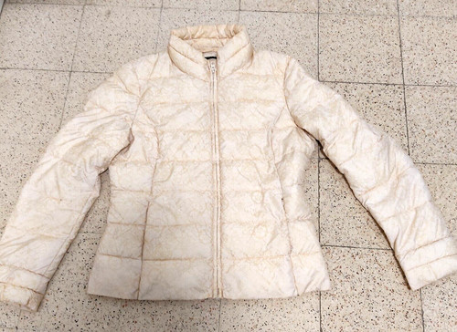 OFF WHITE Giacca a vento donna SISLEY bianco sporco imbottita avorio tasche fascia colletto zip EU40 US8