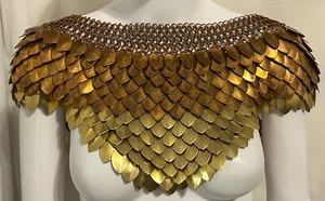 Bronze Dragon Scales Chainmail Mantle Capulet Game Of Thrones Medieval Costume - Picture 1 of 10