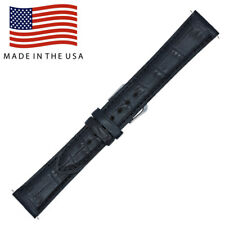 16mm Black Matte Genuine American Alligator SHORT Watch Strap USA MADE FBA V-E