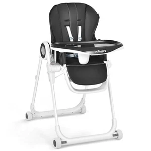 Babyjoy Baby High Chair Foldable Feeding Chair w/ 4 Lockable Wheels Black - Picture 1 of 10