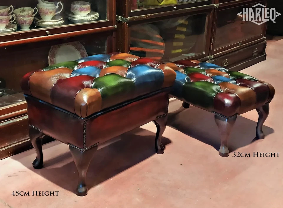 Footstool Chesterfield Queen Anne Italian Premium Quality Leathers Traditional - Image 1 of 4