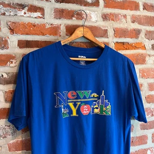 Vintage Y2K New York City Shirt Large Blue Big Apple Statue of Liberty Tourist - Picture 1 of 10