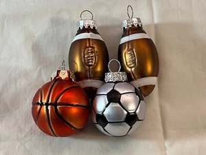 Christmas ornaments set of 4 glass footballs soccer basket ball EX9520 - Picture 1 of 4